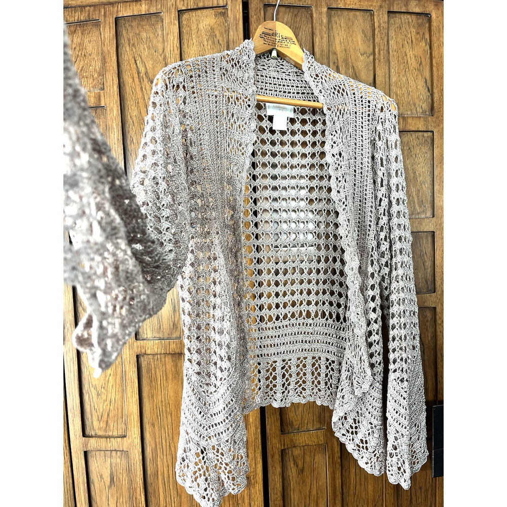 Vintage Kroshetta By Papillon Champagne Crocheted Cardigan Boho Hippie 70s Retro